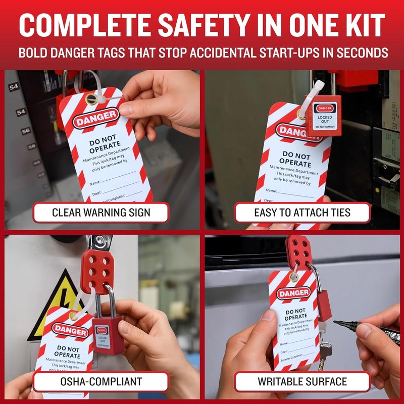 Manufast Lockout Tagout Kit for Electrical Loto - Comes with Steel Hasps, Locks, Nylon Hasps, Safety Tags - Carrying Case - Image 5